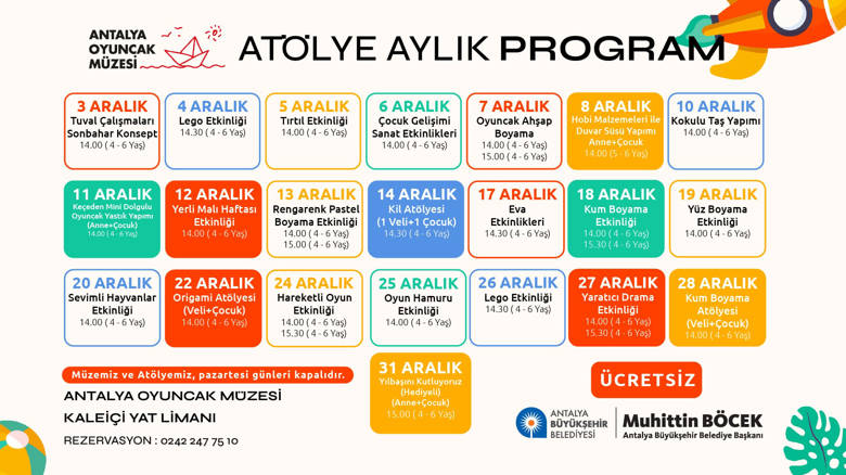 ANTALYA OYUNCAK MÜZESİ ARALIK AYI ATÖLYE ETKİNLİK TAKVİMİ