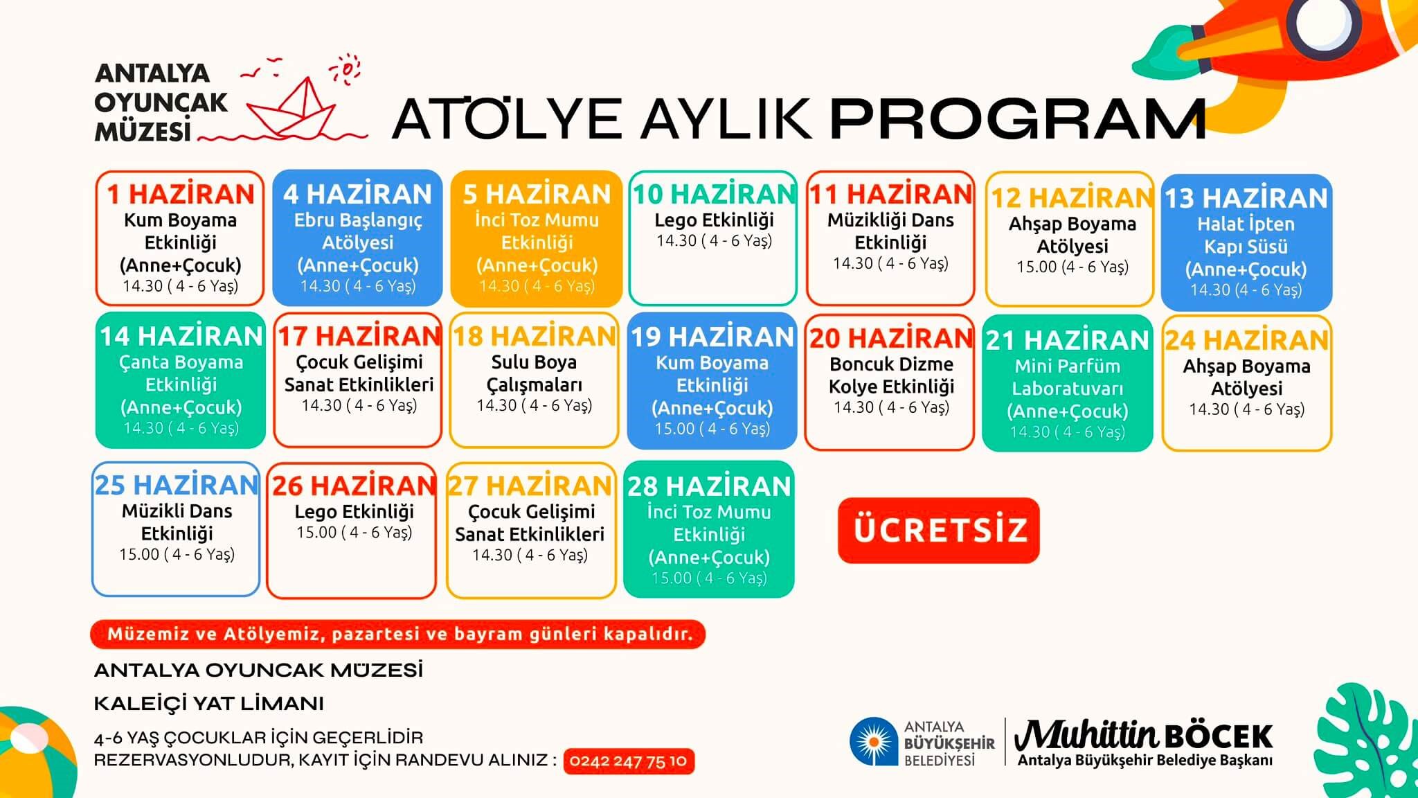 ANTALYA OYUNCAK MÜZESİ HAZİRAN AYI ATÖLYE ETKİNLİK TAKVİMİ